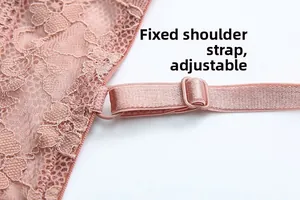Detailed close-up of adjustable lace shoulder straps in elegant dusty rose purple lace