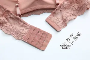 Detailed back view of lace bra with four-row hook and eye closure for easy adjustment