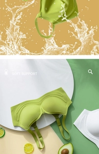 Detail of avocado green seamless bra showing adjustable straps and soft support structure