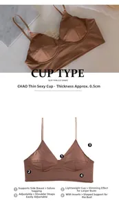 Détail d'un soutien-gorge sans armature avec bonnets fins de 0,5 cm et bretelles