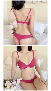 Detailed waffle texture and underwire structure of the dark pink lace lingerie set