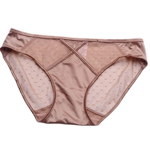 French satin and lace panties in bronze finish with side mesh and polka dot details