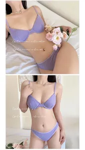 Detailed view of the purple waffle knit texture on a soft non-padded bra and panty set