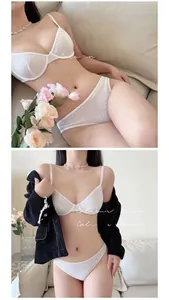 Detail of white eyelash lace bra set with delicate mesh texture and underwire support