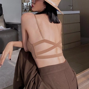 Bralette fine de style français avec dos croisé à trois bandes en couleur kaki