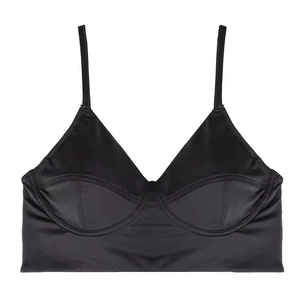 Minimalist French style deep V-neck wireless bra with adjustable thin shoulder straps