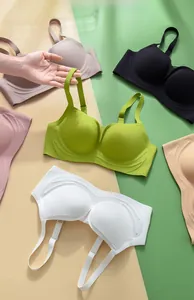 Seamless wire-free bras in diverse colors with wavy patterns and adjustable straps