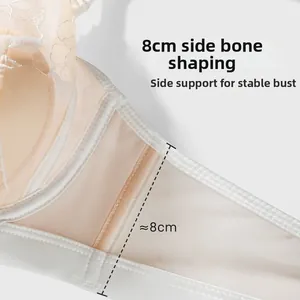 Close-up of 8cm side bone support on French lace bra for stability and shaping