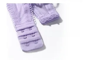 Vue détaillée du soutien-gorge en dentelle lilas avec fermeture dorsale à deux crochets