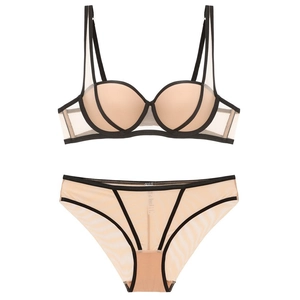 Intimo Donna Coordinato Reggiseno E Mutandine in Rete a Contrasto Nylon Spandex Push Up Traspirante Sexy Lingerie Moderno Minimalista