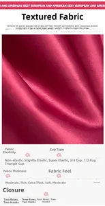 Detail view of pink satin bra fabric showing 8% spandex texture and closure options
