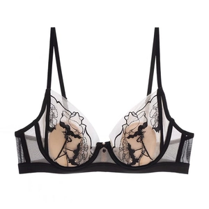 French Mesh Embroidery Minimizer Bra Contrast Color Rabbit Ear Cup Ultra Thin Breathable Sexy Lingerie For Women