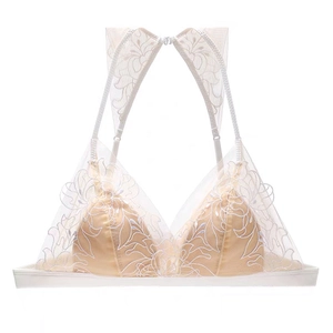 Französischer Spitzen-BH ohne Bügel in Beige und Weiß mit Blumenbestickung