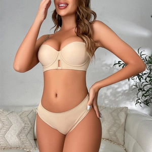 Close-up of seamless skin-tone lingerie set with push-up bra and high-waisted briefs