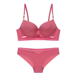 Rose red sexy lingerie set with hollow push up bra and matching cutout panties