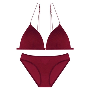 French Style Seamless Bra And Panties Front Closure Thin Straps Push Up Triangle Cup Polyamide Ribbed Lingerie Underwear