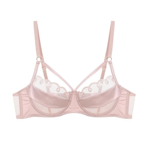 Damen Französischer Sexy Ultradünner Netz-BH Atmungsaktiv Mit Bügel Stickerei Satin Unterwäsche Kreuzgurte Push-Up BH