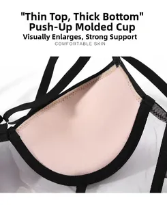 Detail of push-up bra cup with thick padding and breathable mesh for lift