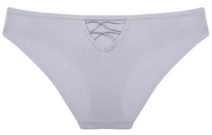 Detail of lavender cotton panties with cross strap V-shape hollow out on the back waist