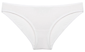Detailed close-up of white cotton panties featuring hollow out cross strap design