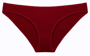 Detailed view of dark red cotton panties featuring cross straps and cutout design