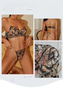 Détails de broderie de dentelle florale et mesh transparent sur cet ensemble français