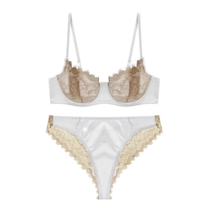 Ensemble de lingerie sexy en dentelle blanc perle avec broderie florale délicate