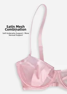 Pink satin and mesh bra detail with soft underwire support and adjustable straps