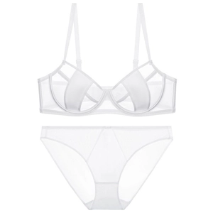 French style white thin mesh lingerie set with supportive underwire bra and matching briefs