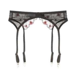 Sexy black lace garter belt with red heart embroidery and four adjustable straps