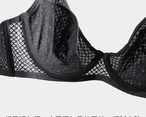 Detailed macro view of black sheer lace fabric and sturdy underwire support on a bra