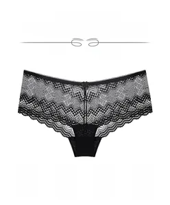 Detail of black lace underwear with bow and icons for soft breathable fabric
