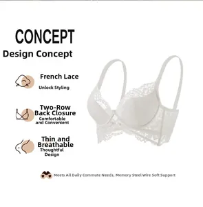 Dettaglio reggiseno in pizzo bianco con chiusura a due file e ferretto a memoria