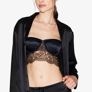 French style black lace bralette set with satin cups and eyelash lace detailing