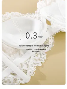 Dettaglio macro del reggiseno in pizzo bianco che mostra la coppa interna ultrasottile 0,3cm