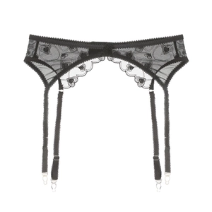 Sexy black lace garter belt with heart embroidery and four adjustable metal clips