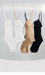 Three colors of backless seamless bodysuits with deep U-neck for evening dresses