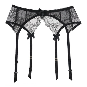 Women Sexy Floral Lace Garter Belt Adjustable Straps With Bows Transparent Mesh Stocking Suspenders Lingerie Accessories