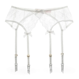 Sexy white floral lace garter belt with silk bows and four adjustable elastic straps