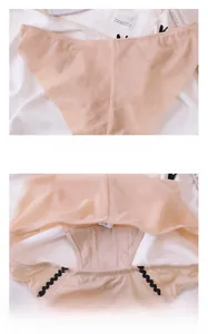 Vue détaillée de la culotte en dentelle avec bordure festonnée noire et doublure en coton