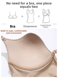 Detail view of skin-toned shapewear bodysuit with built-in bra and seamless finish