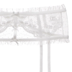 Reggicalze in pizzo francese bianco con ricami floreali e fiocchi di raso