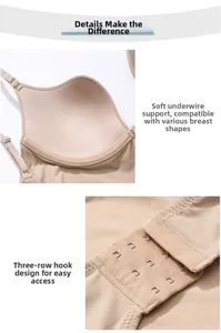 Detailed view of backless bodysuit showing soft underwire support and crotch buckle design