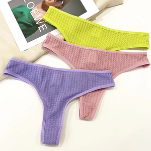 Three-pack of sexy low-rise cotton thongs in vibrant mesh knit colors for women