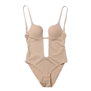 Sexy backless deep V-neck bodysuit shapewear for women in seamless nude fabric