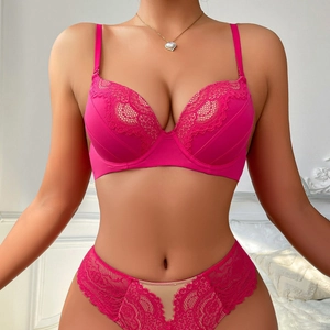 Women Sexy Floral Lace Bra And Panty Underwear Luxury Push Up Support Breathable Underwire Intimates Fuchsia White Black Blue