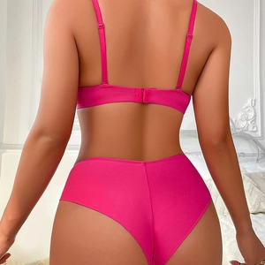 Sexy rose pink lace lingerie set for women with push-up bra and high-waisted briefs