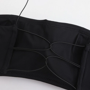French style thin strap backless bralette in black with cross-tie string details