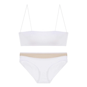 White French seamless bralette and panty set with ultra-thin straps and sheer mesh paneling