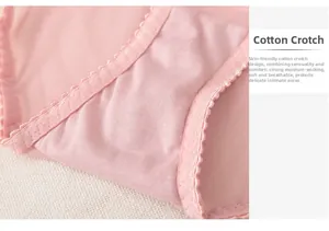 Macro detail of breathable pink cotton crotch fabric on embroidered lace underwear